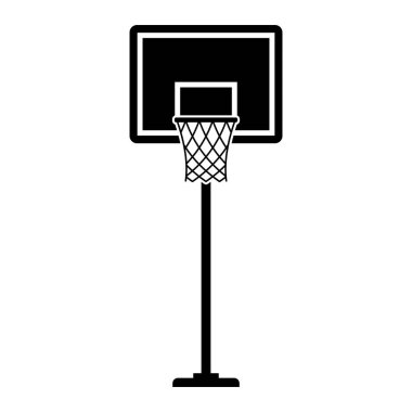 Basketball Hoop ve Stand Vector İllüstrasyon Siyah ve Beyaz Çizgi Film Simgesi, Beyaz Arkaplan, Düzenlenebilir ve Ölçeklenebilir EPS Logolar, Simgeler ve Spor Grafikleri