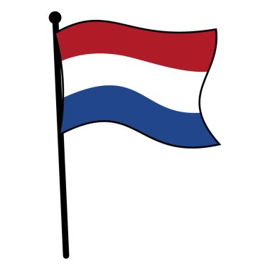 Flagpole 'da Hollanda Bayrağı Dalgalanıyor, Basit Simge Tasarım Şablonu, Vektör Grafiği, Mockup, Beyaz Arkaplanda İzole EPS Resimleri