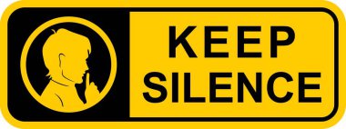 Sarı KEP SILENCE Uyarı Simgesi, Gürültü Denetimi için Temiz Vektör Etiketi, Beyaz Üzerine Düzenlenebilir EPS Tasarımı