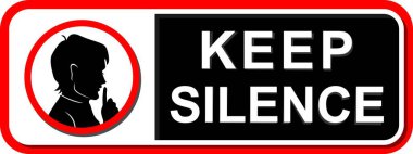 SILENCE Etiket Simgesi, Uyarı ve Yasaklama İçin Minimalist Vektör Etiketi, Beyaz Arkaplanda Düzenlenebilir EPS İzole Edilmiştir