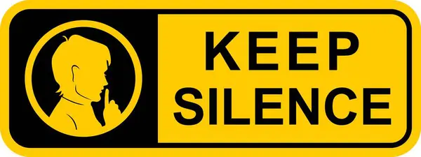 Sarı KEP SILENCE Uyarı Simgesi, Gürültü Denetimi için Temiz Vektör Etiketi, Beyaz Üzerine Düzenlenebilir EPS Tasarımı