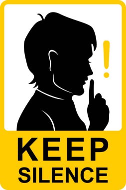 Sarı KEP SILENCE Uyarı Simgesi, Gürültü Denetimi için Temiz Vektör Etiketi, Beyaz Üzerine Düzenlenebilir EPS Tasarımı