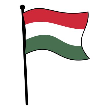 Hungarian Flag on Flagpole in Minimalist Sticker Design, Editable and Scalable Vector Illustration in EPS, Ideal for Logo, Badge, and Mockup, Isolated on White Background clipart