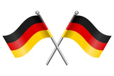 Düzenlenebilir 3d stil simgesi ve ölçeklenebilir ep dosya illüstrasyonuna sahip siyah bir direğin üzerinde Almanya 'dan geçen iki vektörün işareti, amblem, poster vs..