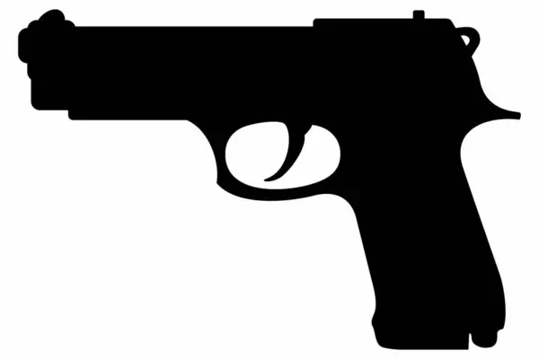 Klasik bir Colt tabancasının silüetiyle birleştirilmiş polis ya da askeri silah gibi küçük bir silahın vektör çizimi.