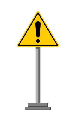 Sarı Ünlem İşaretleme Şablonu - Dikkat İmzalama, Bilgi Sembolü, Mockup Banner, Beyaz Arkaplan EPS Dosyasına İzole Edilebilir Ölçeklenebilir Vektör Grafiği. Tahta direkli bir üçgen.