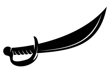 Düz dizayn edilmiş Arap, korsan ve cellat kılıçlarının vektör siluetleri beyaz arka planda izole edilmiş..