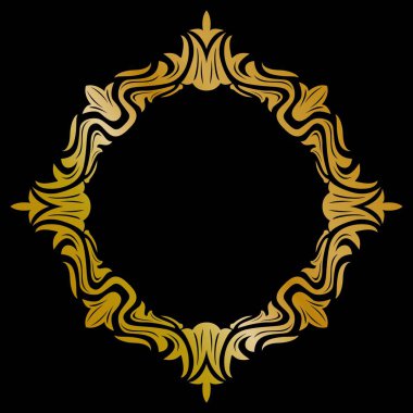 Zarif Altın Süsleme. Parlak Parlak Siyah Arkaplanlı Lüks Simetrik Tasarım. Grafik Tasarım ve Yazdırma için Düzenlenebilir ve Ölçeklenebilir Vektör EPS