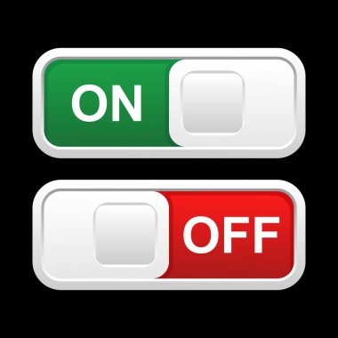 3D Değiştirme Simgeleri Yeşil Açık ve Kırmızı Kapalı Düğmeleri Ayarla, Uygulama UI, Web siteleri ve Teknik Projeler için Minimalist ve Ayrıntılı Vektör Resimleri