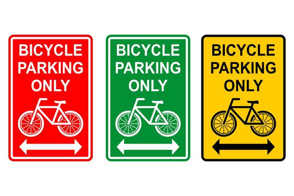 Парковка для велосипедов только векторные иллюстрации Изолированный набор желтых, зеленых и красных парковочных наклеек для велосипедных стоек и городского дизайна