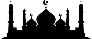 İkonlar, Logolar, Semboller, Şablonlar, Mobilyalar, Afişler, Afişler, İşaretler ve Arkaplanlar İçin Beyaz Arkaplan İdealinde İzole edilmiş İslami Cami Silueti Vektör Resimleri