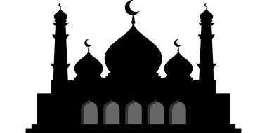 İkonlar, Logolar, Semboller, Şablonlar, Mobilyalar, Afişler, Afişler, İşaretler ve Arkaplanlar İçin Beyaz Arkaplan İdealinde İzole edilmiş İslami Cami Silueti Vektör Resimleri