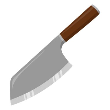 Bir Satır Bıçağının Vektör İllüstrasyonunda Ahşap Saplı Profesyonel Mutfak Aracı Aşçılar, Kasaplar, Et Kesme, Yemek Hazırlama ve Mutfak Tasarım Elementleri
