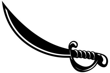 Düz dizayn edilmiş Arap, korsan ve cellat kılıçlarının vektör siluetleri beyaz arka planda izole edilmiş..