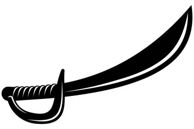 Düz dizayn edilmiş Arap, korsan ve cellat kılıçlarının vektör siluetleri beyaz arka planda izole edilmiş..