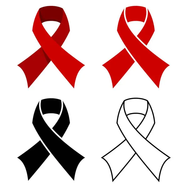 Kırmızı ve Siyah Farkındalık Vektör Kümesi, Destek ve Yas Sembolü, AIDS Farkındalık İkonları Koleksiyonu, Dayanışma Kurdelesi Vektör İllüstrasyonu