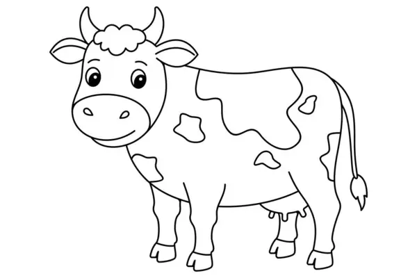 Beyaz Arkaplanda İzole Edilmiş Şirin Çizgi Film İnek Vektör Hattı, Çocuklar İçin Siyah ve Beyaz Çiftlik Hayvanları Çizimi, Okul Öncesi ve Yürüyen Eğitimler İçin Kolay Boyama Sayfası