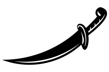 Eğimli Korsan Kılıç Vektör Simgesi, Siyah Kılıç Silueti Beyaz Arkaplanda İzole Edildi, Klasik Ortaçağ Tarihi veya Savaş Teması İllüstrasyonu