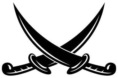 Çapraz Kılıç Vektörü İllüstrasyonu, Korsan Kılıçları ve Ortaçağ Düello Kılıçlarının Siyah Silüeti, Beyaz Arkaplanda İzole Edilmiş, Savaş Simgeleri için Silah Sembolü