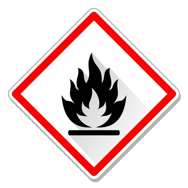 Вектор риска GHS с огненным символом, предупреждение о воспламеняющихся веществах и опасных химикатах, икона безопасности для печати