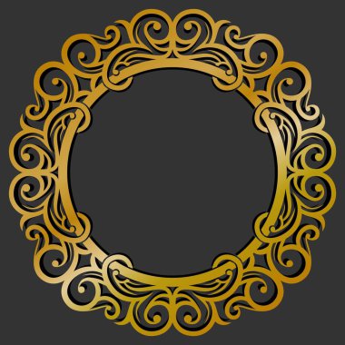 Zarif Altın Süsleme. Parlak Parlak Siyah Arkaplanlı Lüks Simetrik Tasarım. Grafik Tasarım ve Yazdırma için Düzenlenebilir ve Ölçeklenebilir Vektör EPS