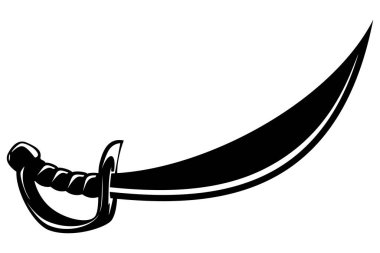 Tek Siyah Kılıç Silueti, Eğri Ortaçağ veya Korsan Kılıç Simgesi Beyaz Arkaplanda İzole Edildi, Oyun veya Hikaye Elementleri İçin Mükemmel