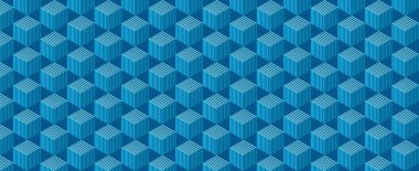 Modern duvar kağıdı, web tasarımı, teknoloji temaları, ambalajlama, kumaş ve dijital baskılar için izometrik 3D küp biçiminde mavi dikişsiz geometrik altıgen desen arka plan vektörü