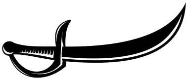 Falsolu Kılıç Vektörü, Korsan ya da Doğulu Kılıç Simgesi Siyah Siluet Tasarım, Logo ya da Oyun Elementi için Beyaz Arkaplanda İzole Edildi