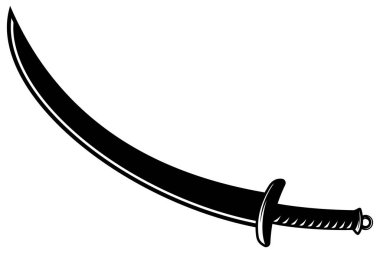 Siyah Eğri Kılıç Siluet Vektörü, Korsan veya Arap Kılıç Simgesi Beyaz Arkaplanda İzole Edildi, Ortaçağ Savaş Silahları Sembolü