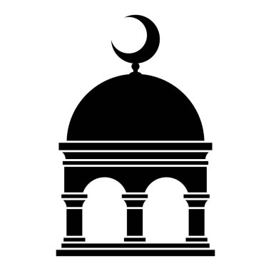 Hilal Ay Camii Kubbesi Siluet Vektör Simgesi Kara Mescit Sembol EPS İllüstrasyon İslami Logo İşareti ve Etiketi için Beyaz Arkaplanda İzole
