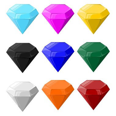 Mavi Kırmızı Yeşil Değişkenli Renkli Elmas Taşı Seti Beyaz Arkaplanda İzole edilmiş Düz Çizgi Film Çizgi Filmi Çizeri Resimleri