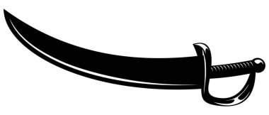 Siyah Eğri Kılıç Siluet Vektörü, Korsan veya Arap Kılıç Simgesi Beyaz Arkaplanda İzole Edildi, Ortaçağ Savaş Silahları Sembolü