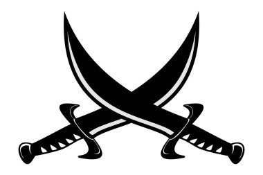 Çapraz Kılıçların Vektör Silueti, Kara Korsan ve Şövalye Bıçakları Simgesi, Savaş Sembolü, Oyun UI veya Tarihi İllüstrasyon için İzole Silah Grafiği