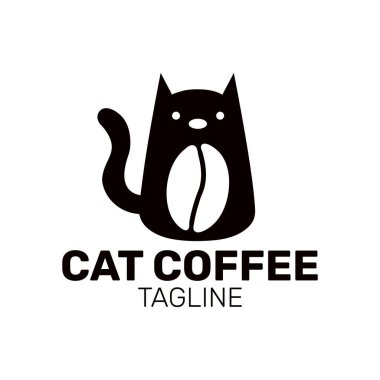 Doodle Cat kahve fincanı logo şablonu, kedi ve kahve logosu, bir kahve dükkanı ya da kafe işi için logo. Basit ve modern logo.