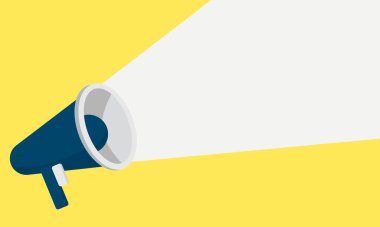 Mavi afiş arka planında megafon vektör illüstrasyonu, bize katılma konsepti, iş boşluğu ve modern düz çizgi film tarzı tasarım duyurusu