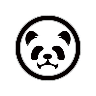 Bebek panda suratlı logo şablonu. Bebek panda surat ikonu. Asya ayısı. Panda başı arka planda, Takım çemberi amblemi panda yüzü simgesi ile izole edildi.