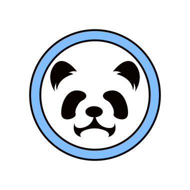 Bebek panda suratlı logo şablonu. Bebek panda surat ikonu. Asya ayısı. Panda başı arka planda, Takım çemberi amblemi panda yüzü simgesi ile izole edildi.