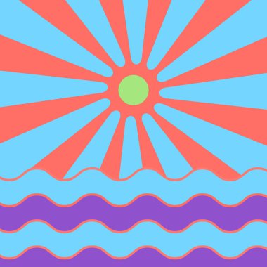 Vector illustration of waves and first sunrise, background of sea waves and sun. clipart