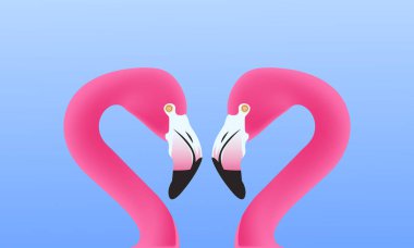 İki pembe flamingo seti. Egzotik tropikal kuş. Hayvanat bahçesi hayvan koleksiyonu. Aşk sembolleri. Dekorasyon elemanı. Düz dizayn. Beyaz arka plan. İzole edilmiş.