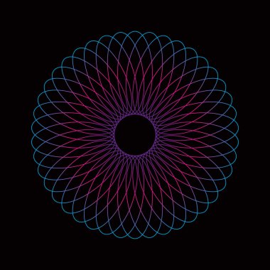 Abstract spirograph art , parabolic curve of line in circle form illustration. Vector image.Round pattern color on black background. clipart