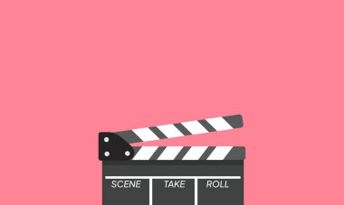 Renk arkaplanında arkaplan film alkışları simgesi. Boş film alkışları sinema vektör illüstrasyonu. Negatif boşluk ve kopyalama alanı.