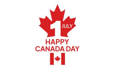 Kanada Günü Vektör İllüstrasyonu. Kanada Bayram Davetiye Tasarımı 'nız kutlu olsun. Kırmızı Yaprak beyaz arka planda izole edilmiş. El yazısıyla yazılmış tebrik kartı..