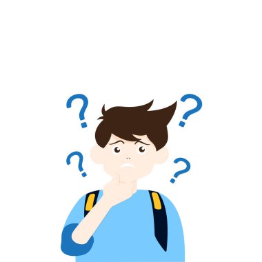 Düşünceli öğrencilerin portreleri. Düşünen ya da sorunu çözen bir sürü zeki erkek ve kadın. Düşünce baloncuklarıyla çevrili bir grup düşünceli kız ve erkek. Düz çizgi film vektör çizimi.