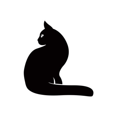 Kara Kedi Logosu. Siyah kedi silueti. Vektör illüstrasyonu.