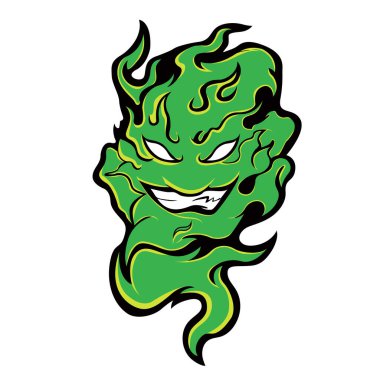 Kızgın bir hayalette kızgın bir yüz. Ateş şeytanı logosu, ateş şeytanı dövmeleri ve çıkartmalar. Esports Logosu.