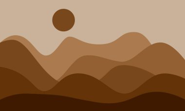 Modern Renkli Soyut Dalga Kağıt Kesim Tarzı Arkaplan Tasarımı. Dağ ve Güneş çizimi