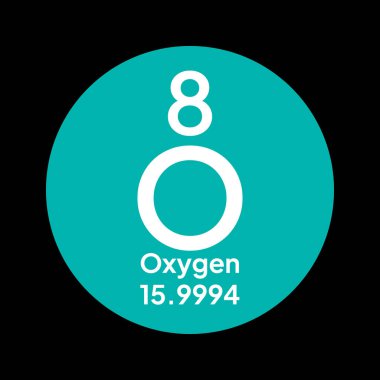 Periyodik tablonun oksijen kimyasal elementi. Vektör izole edilmiş sembol O