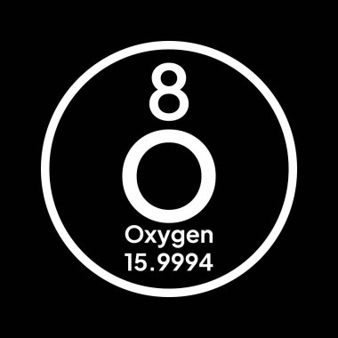 Periyodik tablonun oksijen kimyasal elementi. Vektör izole edilmiş sembol O