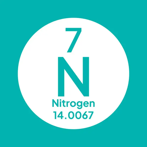 Beyaz arkaplanda periyodik tablo elemanı nitrojen simgesi. Vektör çizimi. Nitrojen N kimyasal element simgesi. Periyodik tablonun kimyasal elementi. Atom numarası ile imzala.