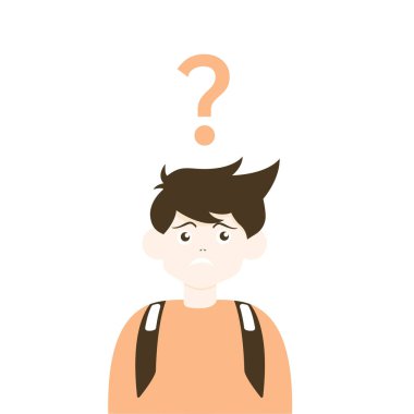 Düşünceli öğrencilerin portreleri. Düşünen ya da sorunu çözen bir sürü zeki erkek ve kadın. Düşünce baloncuklarıyla çevrili bir grup düşünceli kız ve erkek. Düz çizgi film vektör çizimi.